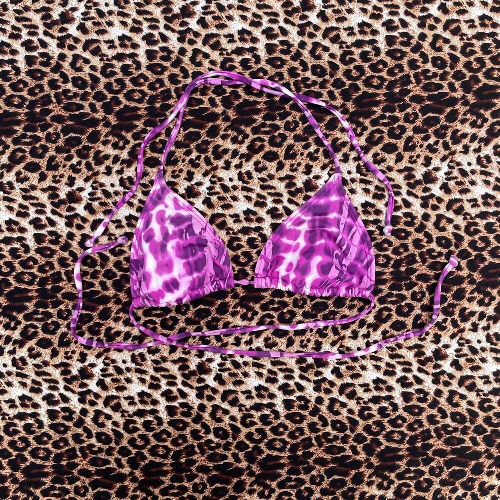 GUESS Purple Tie Dye Triangle String Bikini Top